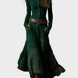 Helena - Robe maxi en suédine bleu marine avec ceinture