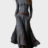 Helena - Robe maxi en suédine bleu marine avec ceinture