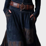 Helena - Robe maxi en suédine bleu marine avec ceinture