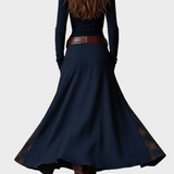 Helena - Robe maxi en suédine bleu marine avec ceinture