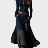 Helena - Robe maxi en suédine bleu marine avec ceinture