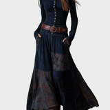 Helena - Robe maxi en suédine bleu marine avec ceinture