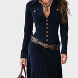 Iwona - Robe maxi en suédine avec ceinture