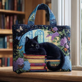 Sac artisanal “Chat noir sur livres”