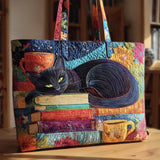 Sac Artisanal “Chat Noir avec Livres et Tasses”
