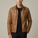 Veste Homme Col Montant – Fermeture Zippée Finition Similicuir
