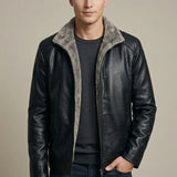 Veste Homme en Cuir Véritable – Doublure Polaire, Coupe Décontractée