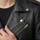 Veste Biker Homme en Cuir Vachette – Fermeture Asymétrique, Taille Ceinturée