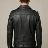 Veste Biker Homme en Cuir Vachette – Fermeture Asymétrique, Taille Ceinturée