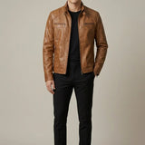 Veste Homme Col Montant – Fermeture Zippée Finition Similicuir