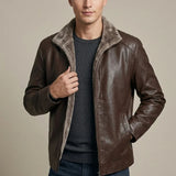 Veste Homme en Cuir Véritable – Doublure Polaire, Coupe Décontractée