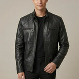 Veste Homme Col Montant – Fermeture Zippée Finition Similicuir