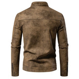 Blouson Homme Rétro Similicuir – Col Droit Coupe Ample
